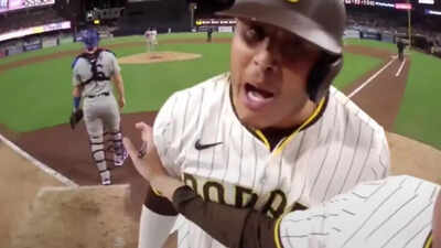 Manny Machado looking defeated in his Padres uniform